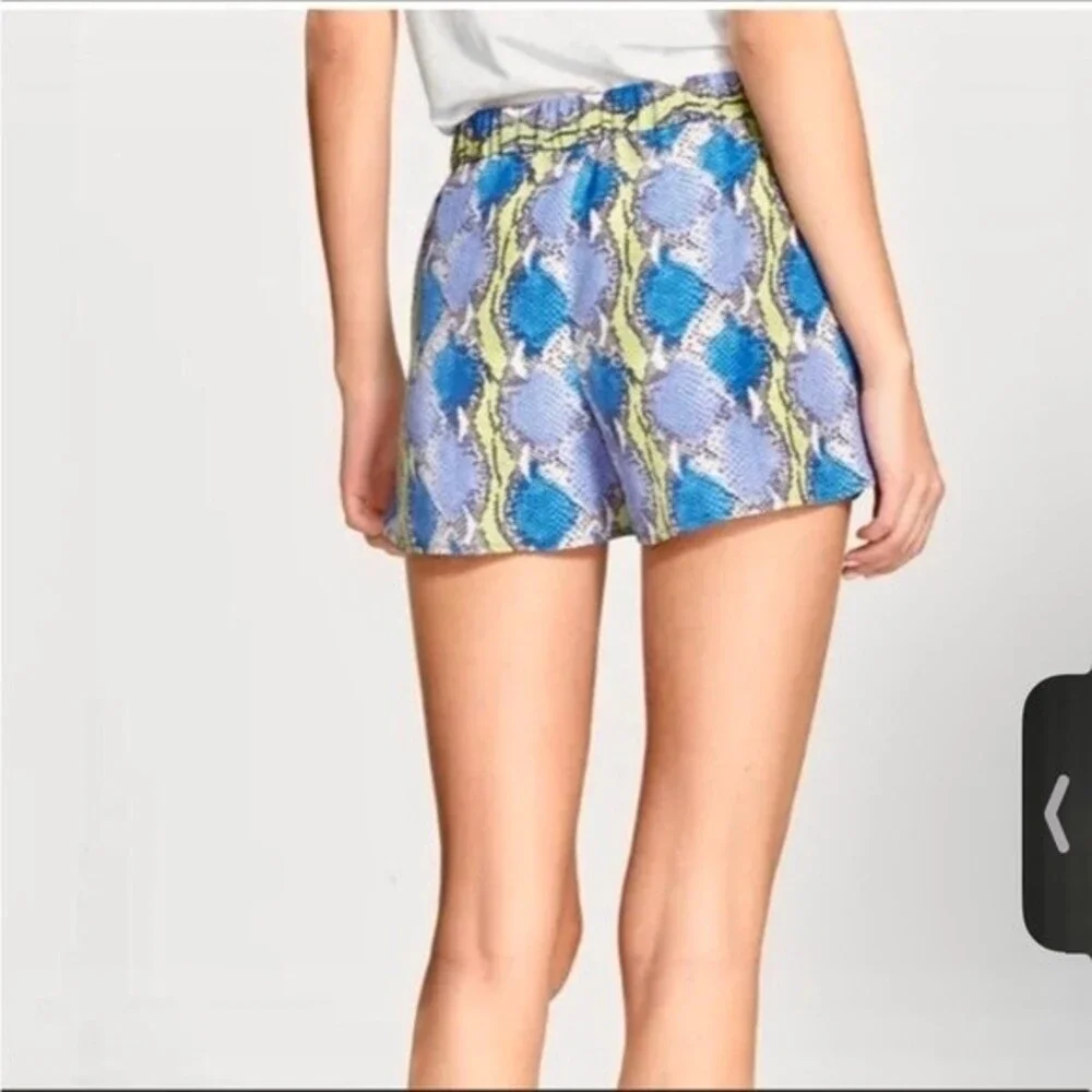 Equipment Silk Shorts Blue Snakeskin Snake Printed Mini Pull On Elastic Waist S